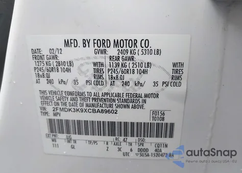 2012 Ford Edge Limited from USA, damaged, VIN 2FMDK3K9XCBA89602